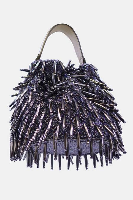 Shop_Versuhz_Purple Cutdana Porcupine Hand Embellished Potli _at_Aza_Fashions