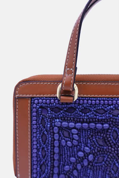 Buy_Versuhz_Blue Stitchline Thread Bead Embellished Wallet _Online_at_Aza_Fashions