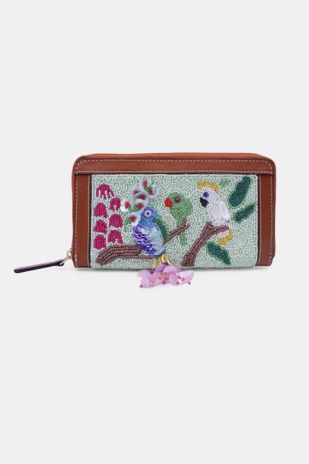 VERSUHZ Green Bead Enchanted Garden Embellished Clutch Wallet 