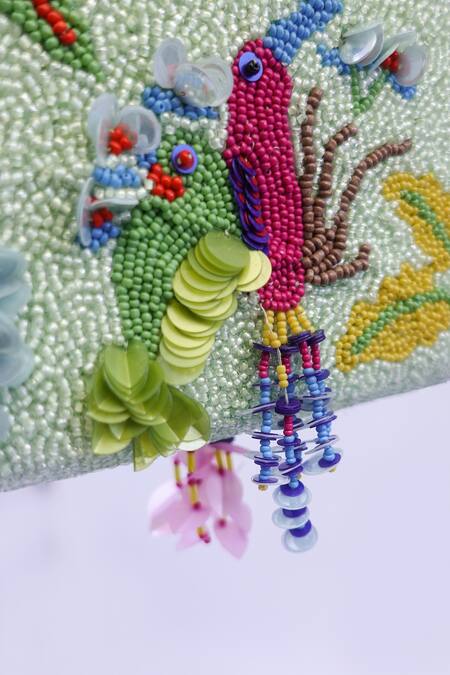 Buy_Versuhz_Green Bead Pastel Lime Embellished Clutch_Online_at_Aza_Fashions