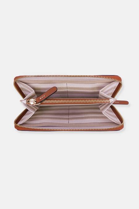 Buy_Versuhz_Brown Bead Leather Trimmed Embellished Zip Around Wallet_Online_at_Aza_Fashions