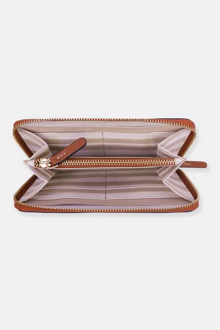 Versuhz_Peach Bead Hand Embroidered Leather Zip Around Wallet_Online_at_Aza_Fashions