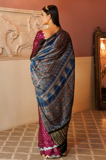 Geroo Jaipur Wave Bandhani Pattern Saree With Unstitched Blouse Piece 