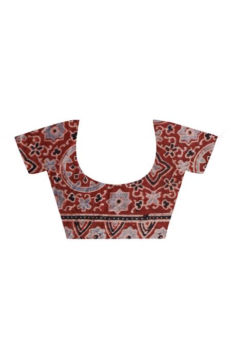 Buy Geroo Jaipur Red Modal, Silk Zari Ajrakh Print Gharchola Saree With Unstitched Blouse Piece Buy_Geroo Jaipur_Red Modal, Silk Zari Ajrakh Print Gharchola Saree With Unstitched Blouse Piece