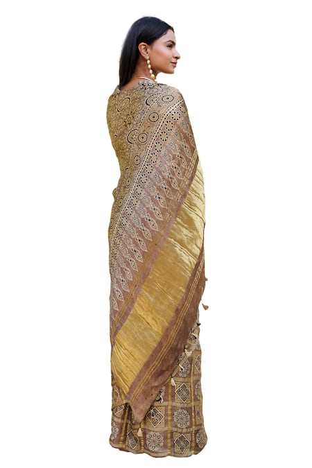 Buy_Geroo Jaipur_Brown Modal, Silk Woven Printed Gharchola Saree With Unstitched Blouse Piece 