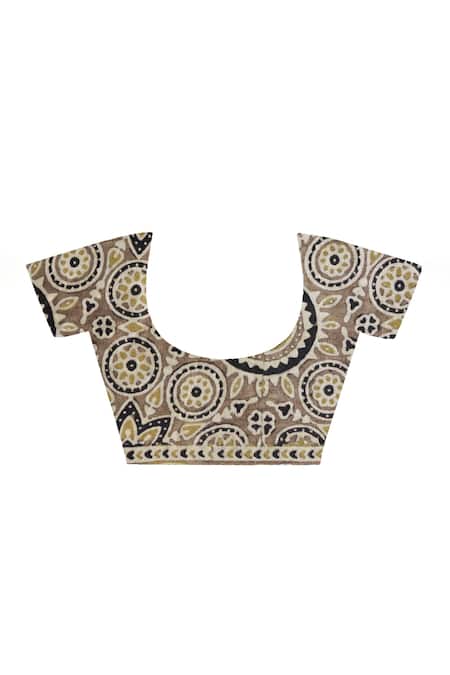 Shop_Geroo Jaipur_Brown Modal, Silk Woven Printed Gharchola Saree With Unstitched Blouse Piece 