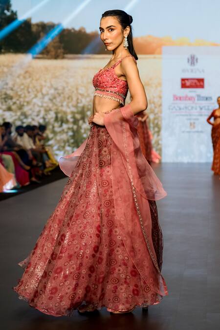 Buy_Awigna_Pink Organza, Net, Silk Sequins, Embroidery Sweetheart Neck Petunia Lehenga Set_Online_at_Aza_Fashions