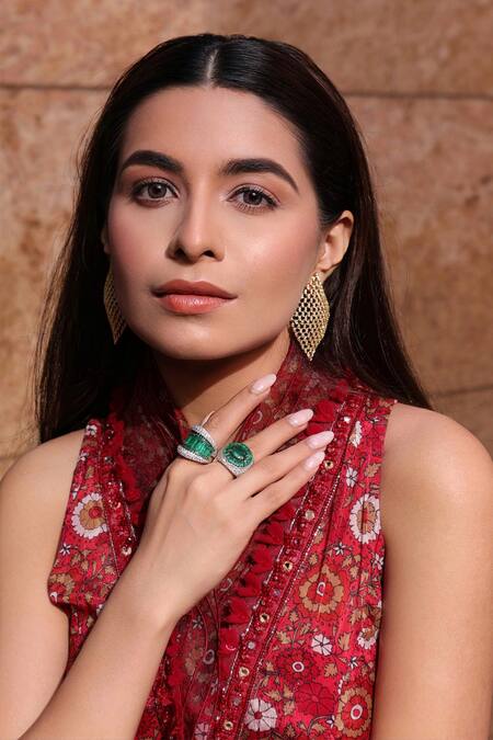 Awigna_Red Organza, Chiffon Embroidery, Prerna Printed Peplum Top And Sharara Set_Online_at_Aza_Fashions