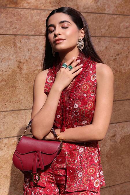 Buy_Awigna_Red Organza, Chiffon Embroidery, Prerna Printed Peplum Top And Sharara Set_Online_at_Aza_Fashions