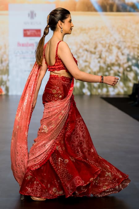 Awigna Rosemary Printed Embroidered Sharara Saree Set 