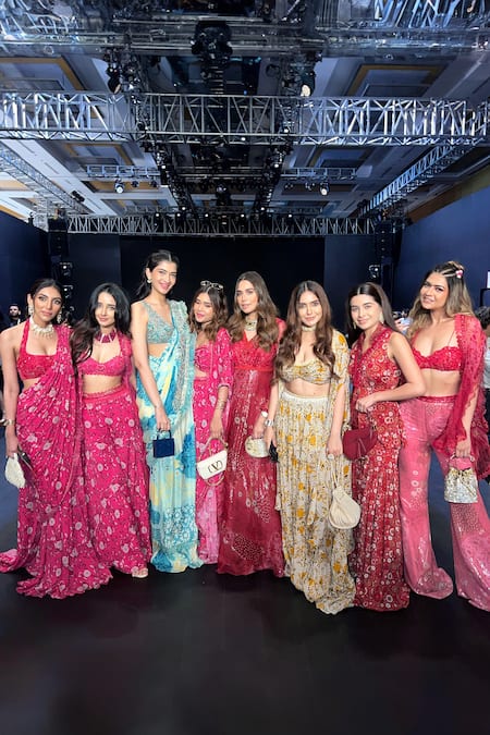Shop_Awigna_Green Organza, Net Sequins, Embroidery V-neck Verbena Palazzo Saree Set _Online_at_Aza_Fashions