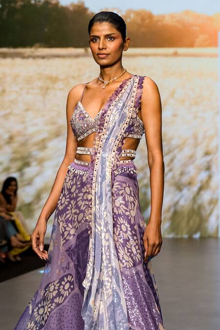 Awigna Purple Organza, Net, Silk Sequins, Fleur Parkside Print Blouse Sharara Set Online at Aza Fashions Awigna_Purple Organza, Net, Silk Sequins, Fleur Parkside Print Blouse Sharara Set_Online_at_Aza_Fashions