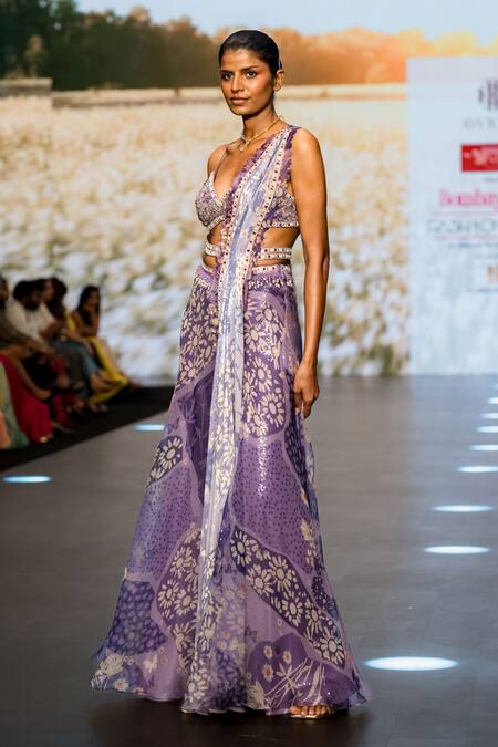 Buy_Awigna_Purple Organza, Net, Silk Sequins, Fleur Parkside Print Blouse Sharara Set_Online_at_Aza_Fashions