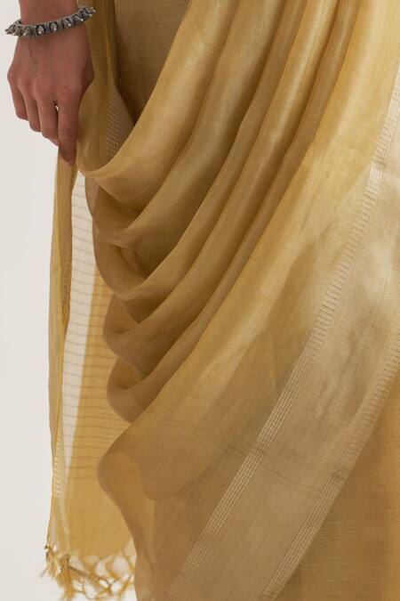 Five Point Five Yellow Tissue Sudha Saree With Unstitched Blouse Piece Online at Aza Fashions Five Point Five_Yellow Tissue Sudha Saree With Unstitched Blouse Piece_Online_at_Aza_Fashions