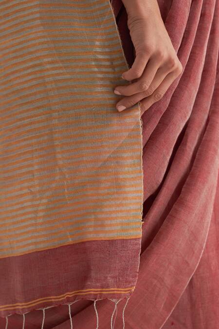 Buy Five Point Five Maroon Tissue, Linen Damini Stripe Pattern Saree With Unstitched Blouse Piece Buy_Five Point Five_Maroon Tissue, Linen Damini Stripe Pattern Saree With Unstitched Blouse Piece