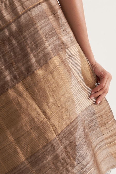Buy Five Point Five Beige Tussar Chhavi Vertical Stripe Pattern Saree With Unstitched Blouse Piece Buy_Five Point Five_Beige Tussar Chhavi Vertical Stripe Pattern Saree With Unstitched Blouse Piece