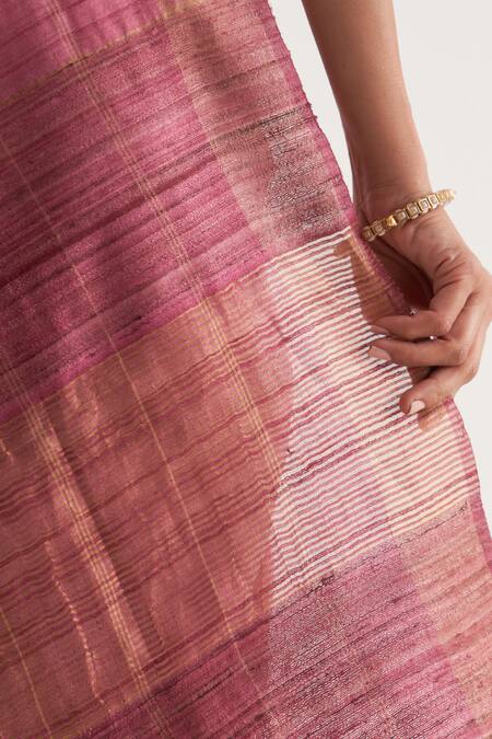 Buy Five Point Five Pink Tussar Chhavi Stripe Pattern Saree With Unstitched Blouse Piece Buy_Five Point Five_Pink Tussar Chhavi Stripe Pattern Saree With Unstitched Blouse Piece