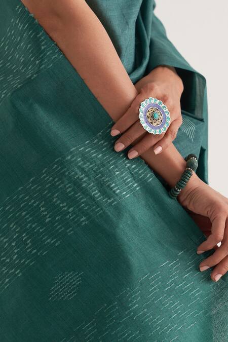 Buy_Five Point Five_Green Tussar Mayur Woven Motif Saree With Unstitched Blouse Piece 