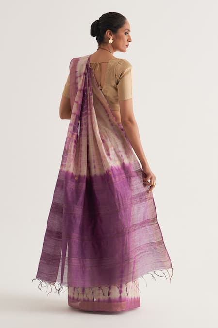 Shop Five Point Five Purple Muslin Nagma Shibori Detailed Saree With Unstitched Blouse Piece at Aza Fashions Shop_Five Point Five_Purple Muslin Nagma Shibori Detailed Saree With Unstitched Blouse Piece _at_Aza_Fashions