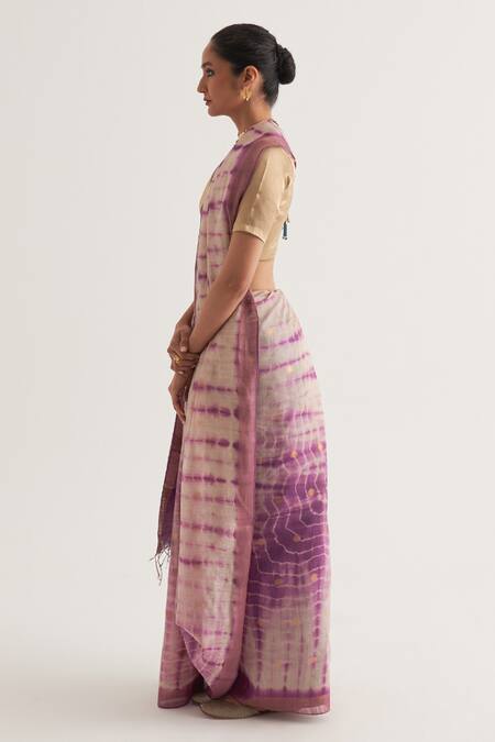 Five Point Five Purple Muslin Nagma Shibori Detailed Saree With Unstitched Blouse Piece Online at Aza Fashions Five Point Five_Purple Muslin Nagma Shibori Detailed Saree With Unstitched Blouse Piece _Online_at_Aza_Fashions