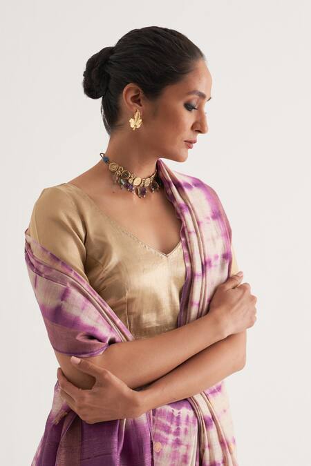 Shop Five Point Five Purple Muslin Nagma Shibori Detailed Saree With Unstitched Blouse Piece Online at Aza Fashions Shop_Five Point Five_Purple Muslin Nagma Shibori Detailed Saree With Unstitched Blouse Piece _Online_at_Aza_Fashions