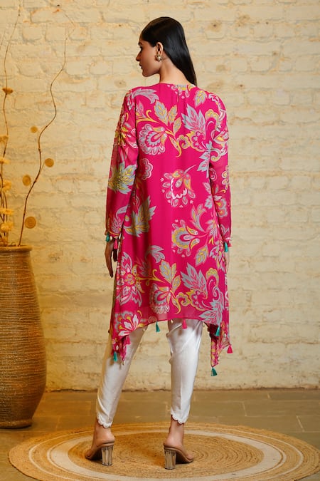 Shop Sajeda A Lehry Pink Silk, Georgette, Linen Sequins, Ananya Asymmetric Kurta And Dhoti Pant Set at Aza Fashions Shop_Sajeda A Lehry_Pink Silk, Georgette, Linen Sequins, Ananya Asymmetric Kurta And Dhoti Pant Set _at_Aza_Fashions