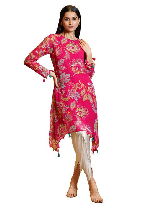 Buy Sajeda A Lehry Pink Silk, Georgette, Linen Sequins, Ananya Asymmetric Kurta And Dhoti Pant Set Online at Aza Fashions Buy_Sajeda A Lehry_Pink Silk, Georgette, Linen Sequins, Ananya Asymmetric Kurta And Dhoti Pant Set _Online_at_Aza_Fashions