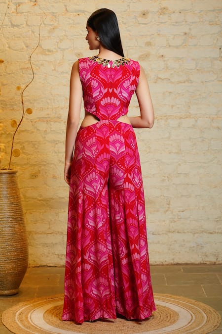 Sajeda A Lehry Olive Printed Cutout Jumpsuit 