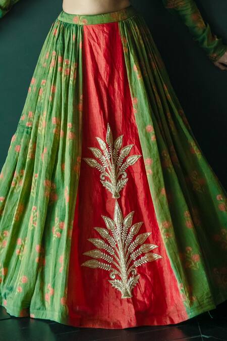 Shachi Sood Green Chanderi, Tissue Zari Scoop Neck Zardozi Embroidered Lehenga Blouse Set Online at Aza Fashions Shachi Sood_Green Chanderi, Tissue Zari Scoop Neck Zardozi Embroidered Lehenga Blouse Set _Online_at_Aza_Fashions