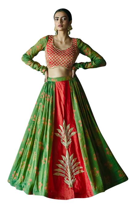 Buy Shachi Sood Green Chanderi, Tissue Zari Scoop Neck Zardozi Embroidered Lehenga Blouse Set Online at Aza Fashions Buy_Shachi Sood_Green Chanderi, Tissue Zari Scoop Neck Zardozi Embroidered Lehenga Blouse Set _Online_at_Aza_Fashions