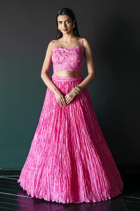 Shachi Sood Chanderi Floral Lace Lehenga Blouse Set 