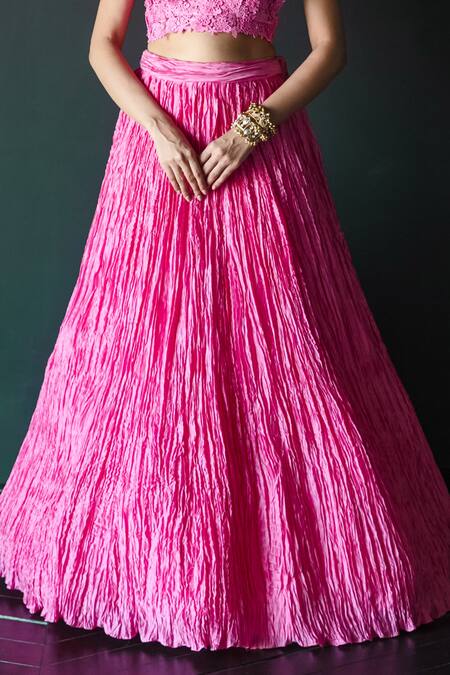 Shachi Sood Pink Chanderi Embroidery Sweetheart Neck Floral Lace Lehenga Blouse Set Online at Aza Fashions Shachi Sood_Pink Chanderi Embroidery Sweetheart Neck Floral Lace Lehenga Blouse Set _Online_at_Aza_Fashions