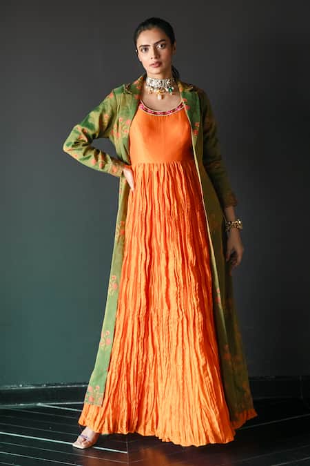 Shachi Sood Chanderi Floral Print Jacket With Anarkali 