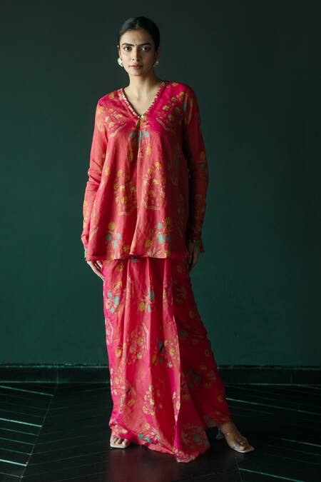 Shachi Sood Floral Print Skirt With Top 