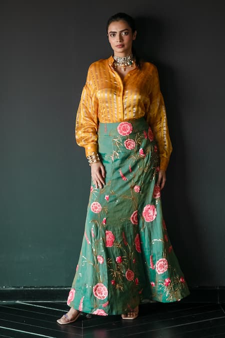 Shachi Sood Floral Embroidered Skirt With Shirt 