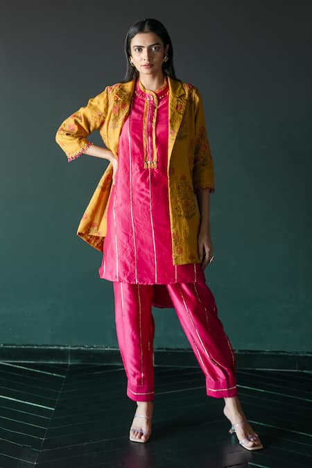 Shachi Sood Chanderi Floral Print Jacket Kurta Set 