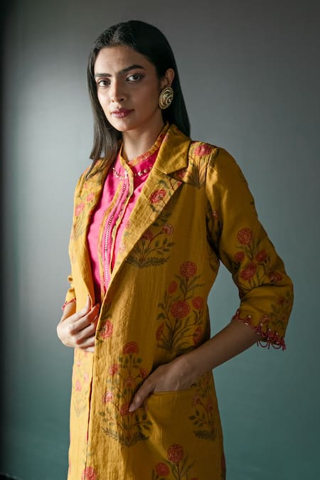 Shachi Sood Chanderi Floral Print Jacket Kurta Set 