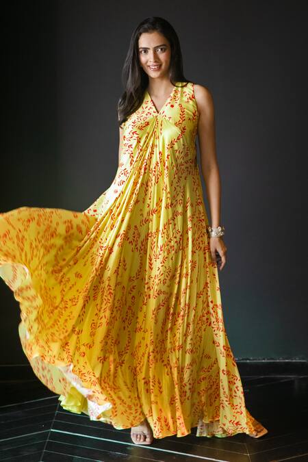 Shachi Sood Leaf Print Flared Dress 