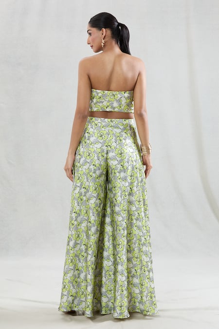 Shop Swati Wadhwani Couture Green Georgette, Satin Sequins Rooh Abstract Print Sharara Set With Cape Online at Aza Fashions Shop_Swati Wadhwani Couture_Green Georgette, Satin Sequins Rooh Abstract Print Sharara Set With Cape _Online_at_Aza_Fashions