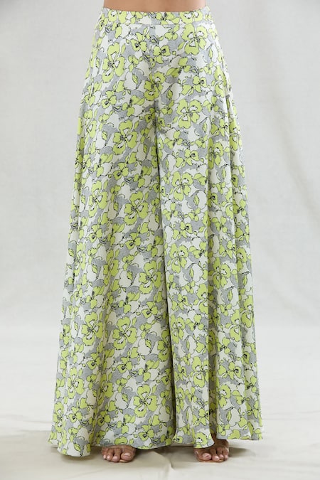 Shop Swati Wadhwani Couture Green Georgette, Satin Sequins Rooh Abstract Print Sharara Set With Cape Shop_Swati Wadhwani Couture_Green Georgette, Satin Sequins Rooh Abstract Print Sharara Set With Cape