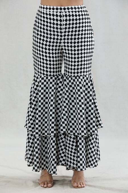 Buy Swati Wadhwani Couture Black Crepe Round Neck Retro Print Kurta With Gharara Buy_Swati Wadhwani Couture_Black Crepe Round Neck Retro Print Kurta With Gharara