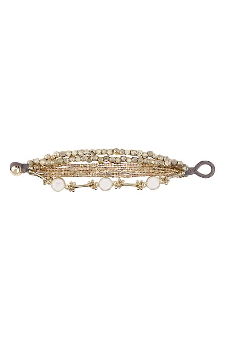 Shop House Of Tuhina Gold Plated Beads, Stones Astral Multi Layer Bracelet at Aza Fashions Shop_House Of Tuhina_Gold Plated Beads, Stones Astral Multi Layer Bracelet _at_Aza_Fashions