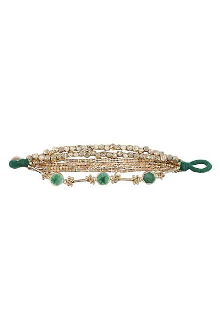 Shop House Of Tuhina Green Equinox Enamelled Multi Layer Bracelet at Aza Fashions Shop_House Of Tuhina_Green Equinox Enamelled Multi Layer Bracelet _at_Aza_Fashions