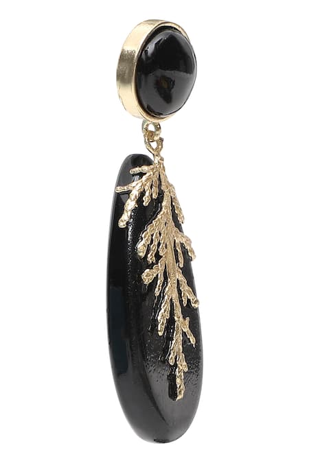 Shop House Of Tuhina Black Leaf Drop Earrings at Aza Fashions Shop_House Of Tuhina_Black Leaf Drop Earrings _at_Aza_Fashions