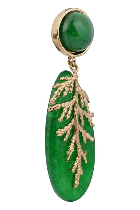 Shop House Of Tuhina Green Leaflet Drop Earrings at Aza Fashions Shop_House Of Tuhina_Green Leaflet Drop Earrings _at_Aza_Fashions