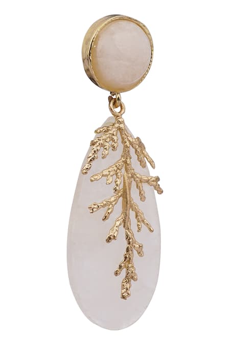 Shop House Of Tuhina White Misty Leaflet Vine Drop Earrings at Aza Fashions Shop_House Of Tuhina_White Misty Leaflet Vine Drop Earrings _at_Aza_Fashions