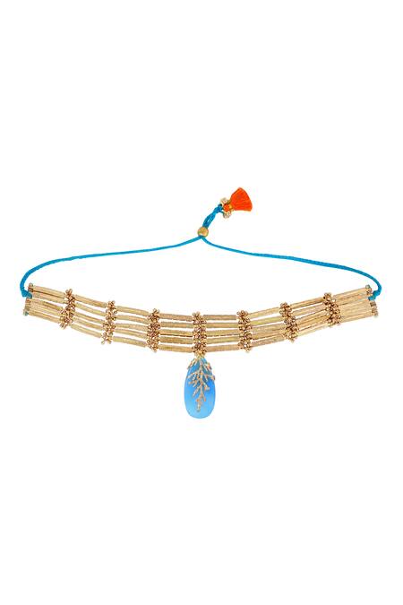 Shop House Of Tuhina Blue Quartz Stone Embellished Choker Necklace at Aza Fashions Shop_House Of Tuhina_Blue Quartz Stone Embellished Choker Necklace _at_Aza_Fashions