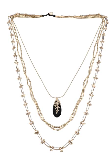 Shop House Of Tuhina Black Quartz Stone Embellished Layered Necklace at Aza Fashions Shop_House Of Tuhina_Black Quartz Stone Embellished Layered Necklace _at_Aza_Fashions