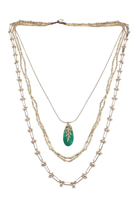 Shop House Of Tuhina Green Quartz Stone Layered Necklace at Aza Fashions Shop_House Of Tuhina_Green Quartz Stone Layered Necklace _at_Aza_Fashions
