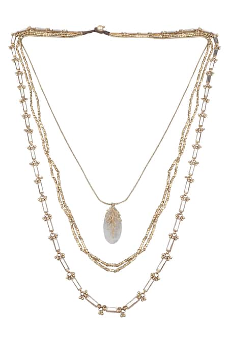 Shop House Of Tuhina Silver Plated Layered Stone Embellished Necklace at Aza Fashions Shop_House Of Tuhina_Silver Plated Layered Stone Embellished Necklace _at_Aza_Fashions
